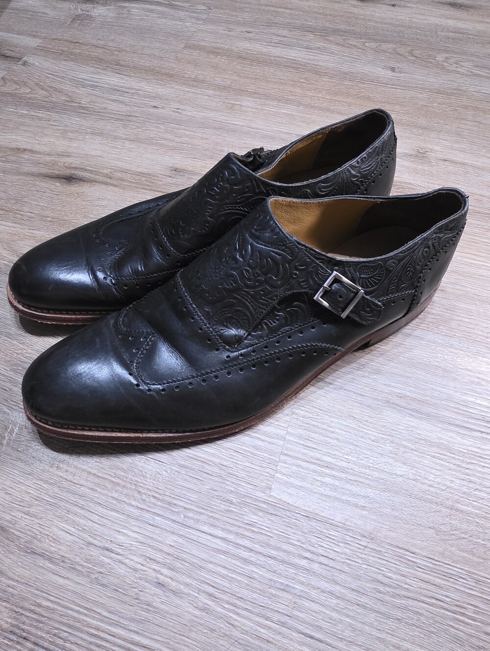 Stacy Adams Madison II Monk Strap Wingtip Dress Shoes Black Paisley Men's 10